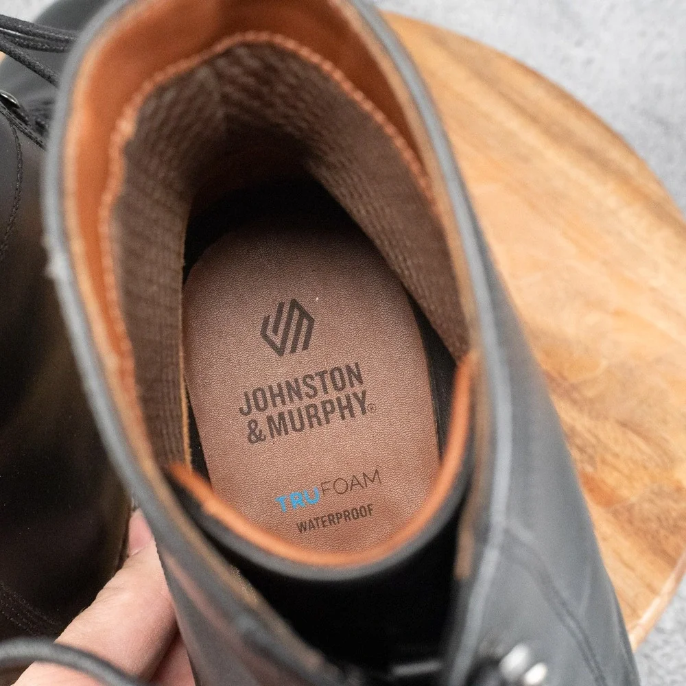 Johnston & Murphy Upton Lug Plain Toe Mens 11.5M Black Oiled Grain Leather Boots